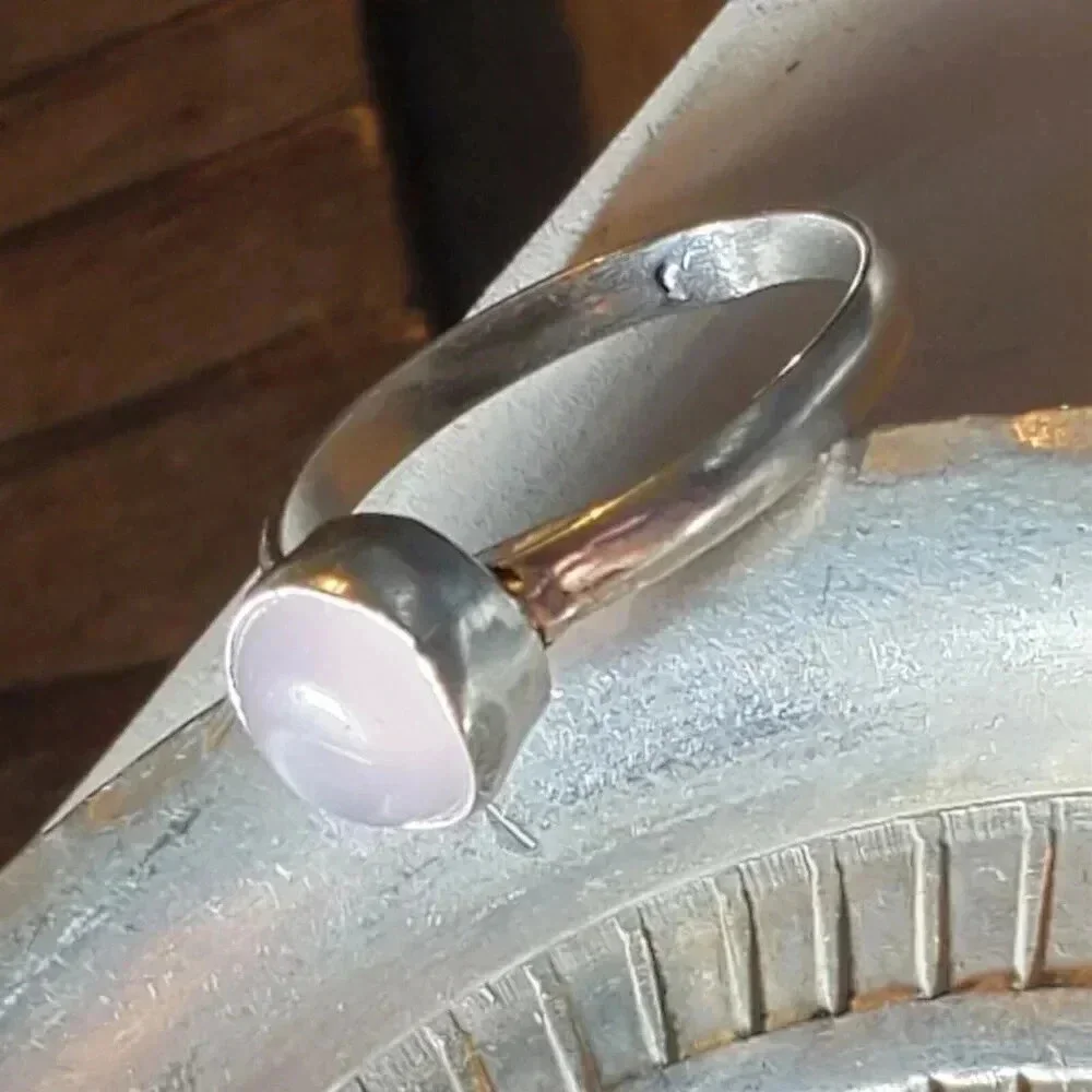 Artisan India Rose Quartz 925 Sterling Silver Plated Gemstone Ring Size 7